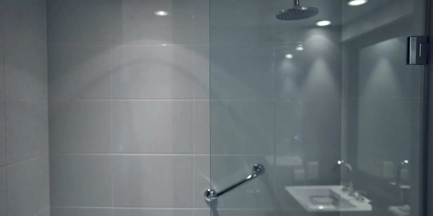 Bathroom featuring a waterfall shower.