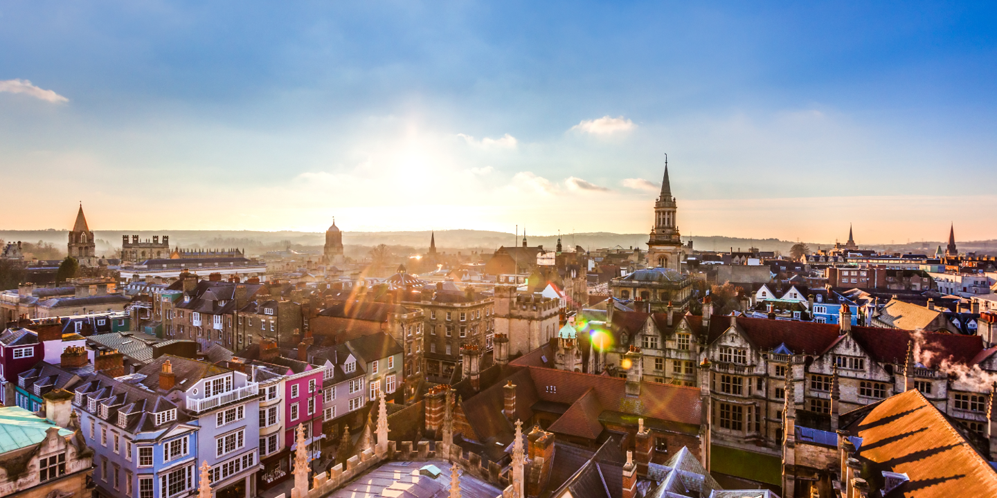 Cityscape seen from a high vantage point.